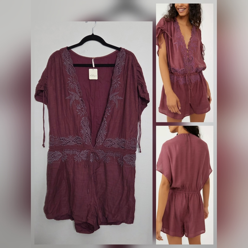 Free People Weila Romper Wine